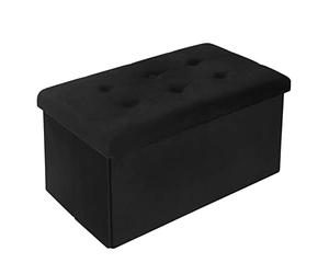 WOLTU Banc de Rangement en Velours, Tabouret Pouf Pliable, Capacité de Charge 300 kg, 80 L 76x37,5x38 cm Noir