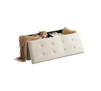 WOLTU Banc de Rangement Pliable, Pouf Tabouret Rembourré de Grande Capacité de 118L, Charger 300KG, 110x37,5x38cm, Crème