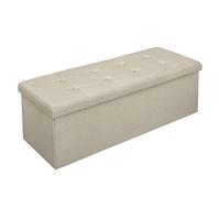 WOLTU Banc de Rangement Pliable, Pouf Tabouret Rembourré de Grande Capacité de 118L, Charger 300KG, en Lin, 110x37,5x38cm, Beige