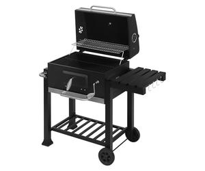 WOLTU Barbecue Charbon de Bois, Chariot de Barbecue à Roulettes, avec Couvercle, Thermomètre, Poignée, Grille, Étagères, 117x71x107 cm, Noir