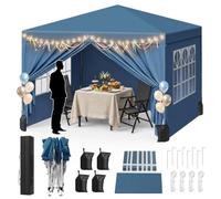 WOLTU Barnum 3x3m Pop up Tonnelle de Jardin Pliante avec Sacs de Sable Bleu | UPF 50+ UV, imperméable, hauteur ajustable, vent stable, avec sacs de sable, Jardin