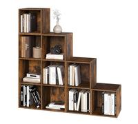 WOLTU Bibliothèque à 10 Compartiments Cubiques, Étagère Escalier | avec Cubes Ouverts, pour Salon, Chambre, Bureau, 120x30x120cm, Marron Rustique