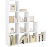 WOLTU Bibliothèque à 10 Compartiments, Étagère de Rangement, Étagère Escalier en Bois d’ingénierie, 136x29x136cm, Blanc W0ITT0099