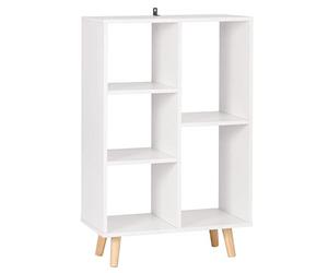 WOLTU Bibliothèque à 5 Niveaux, Étagère à Livres sur Pied en Panneaux de Paricules, Étagère de Rangement avec Pieds en Bois Massif pour Salon Chambre Bureau, Blanc, 60x95x30cm, SK011ws