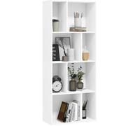 WOLTU Bibliothèque en Bois d’Ingénierie, Étagère Rangement à 4 Niveaux, avec 8 Compartiments, 60x29x143,5cm, Blanc SK032ws