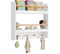 WOLTU Bibliothèque Enfant, Étagère Murale pour Enfants, avec 4 Crochets, 60x12x55cm, Blanc W0ETT0017