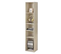 WOLTU Bibliothèque Étagère à 5 Niveaux - Colonne de Rangement Autoportante avec 5 Casiers Ouverts, Meuble Rangement Vertical Étroite pour Salon, Bureau, Chambre, Chêne Clair, 30x26x151cm