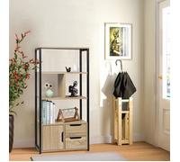 WOLTU Étagère de Rangement avec Compartiments Ouverts, Armoire et Tiroirs, Meuble de Rangement pour Salon, Cuisine, Bureau, en MDF et Métal et 58x24x120cm, Chêne Clair, RGB09hei