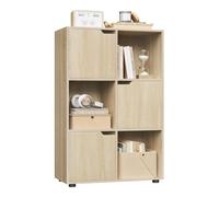 WOLTU Bibliothèque Étagère de Rangement, Meuble Cube 59,6x29x91cm | en MDF pour Salon, Bureau, avec 3 Portes, 6 Compartiments, Chêne Clair
