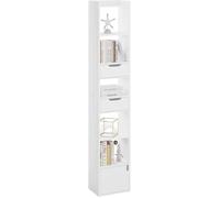 WOLTU Bibliothèque, Étagère Étroite et Haute, avec 6 Compartiments, 2 Tiroirs et 1 Porte, en Bois Composé, Blanc W0ATT0328