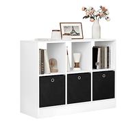 WOLTU Bibliothèque Étagère, Meuble Cube avec 6 Casiers et 3 Tiroirs en Tissu, Organisation pour Salon, Bureau, Chambre d'enfant, 30 x 80 x 60 cm, Blanc