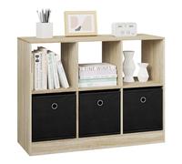 WOLTU Bibliothèque Étagère, Meuble Cube avec 6 Casiers et 3 Tiroirs en Tissu, Organisation pour Salon, Bureau, Chambre d'enfant, 30 x 80 x 60 cm, Chêne Clair