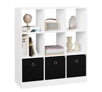 WOLTU Bibliothèque Étagère, Meuble Cube avec 9 Casiers et 3 Tiroirs en Tissu, Organisation pour Salon, Bureau, Chambre d'enfant, 30 x 80 x 86.5 cm, Blanc