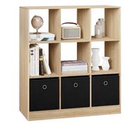 WOLTU Bibliothèque, Étagère Rangement, Meuble de Rangement, Meuble Cube avec 9 Casiers, 3 Tiroirs en Tissu, Bibliothèque pour Salon, Bureau, Chambre d'enfant, Chêne Clair