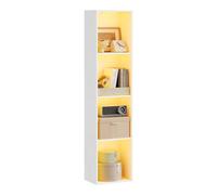 WOLTU Bibliothèque LED à 4 Compartiments Verticaux, Étagère à Lumière Réglable, 40x29x170 cm, Style Moderne, pour Salon, Chambre et Bureau, en Bois d'Ingénierie,Blanc