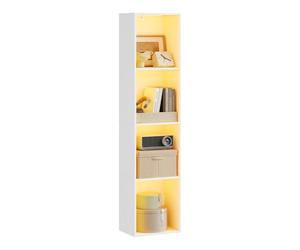 WOLTU Bibliothèque LED à 4 Compartiments Verticaux, Étagère à Lumière Réglable, 40x29x170 cm, Style Moderne, pour Salon, Chambre et Bureau, en Bois d'Ingénierie,Blanc