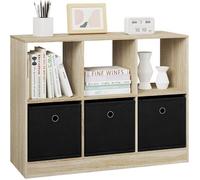 WOLTU Bibliothèque, Meuble de Rangement, Étagère avec 6 Casiers, Meuble Cube, 3 Tiroirs en Tissu, 80x30x60cm, Chêne Clair W0ATT0295