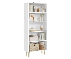 WOLTU Bibliothèque Ouverte Meuble de Rangement Étagère à Livres pour Salon, Bureau, Étagère de Rangement avec Pieds en Bois et 5 Compartiments, Blanc 60x24x144cm SK022ws