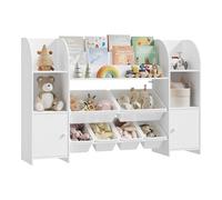 WOLTU Bibliothèque pour Enfants, Étagère de Rangement avec Compartiments Ouverts et Fermés et Bacs Plastiques, pour Chambre d'enfant, Salon, en Bois Ingénierie, Blanc, 135,8x29,8x90 cm