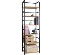 WOLTU Bibliothèque Rétro,Étagère échelle à 6 Niveaux,Meuble de Rangement 50x30x176cm, Chêne Clair, en Métal et Bois