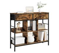 WOLTU Bibliothèque rustique marron avec 6 étagères, 2 tiroirs, cadre en métal, autoportante, bureau, salon, chambre à coucher