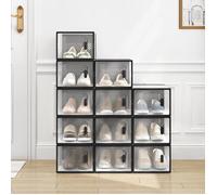 WOLTU Boîte à Chaussure Lot de 12 Meuble Rangement Chaussure Transparente Empilable avec Couvercle Frontal W0ITT2049