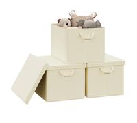 WOLTU Boîte de Rangement avec Couvercle Amovible, Lot de 3, Caisse Rangement Pliable avec Poignée 48x36x30cm, Crème W0ITT5721