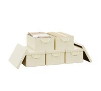 WOLTU Boîte de Rangement avec Couvercle Amovible, Lot de 5, Caisse Rangement Pliable avec Poignée 48x29x20cm, Crème W0ITT5723
