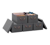 WOLTU Boîte de Rangement avec Couvercle Amovible, Lot de 5, Caisse Rangement Pliable avec Poignée 48x29x20cm, Gris W0ITT2057