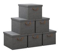 WOLTU Boîte de Rangement avec Couvercle Lot de 6 Caisse Rangement Pliable en Tissu non Tissé avec Poignée 48x36x30cm Gris