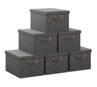 WOLTU Boîte de Rangement avec Couvercle, Lot de 6, Caisse Rangement Pliable en Tissu non Tissé, avec Poignée, 43x33x26cm, Gris