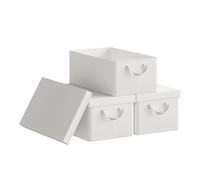WOLTU Boîte de Rangement Pliable, Lot de 3 Paniers de Rangement en Tissu Non-Tissé, avec Poignées et Couvercle, pour Vêtements et Jouets, Blanc, 48x29x20cm
