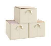 WOLTU Boîte de Rangement Pliable, Lot de 3 Paniers de Rangement en Tissu Non-Tissé, avec Poignées, pour Vêtements et Jouets, Crème, 42x32x26 cm
