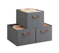 WOLTU Boîte de Rangement Pliable, Lot de 3 Paniers de Rangement en Tissu Non-Tissé, avec Poignées, pour Vêtements et Jouets, Gris,42x32x26 cm
