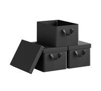 WOLTU Boîte de Rangement Pliable, Panier de Rangement en Tissu Non-Tissé, avec Poignées et Couvercle, pour Vêtements et Jouets, Noir, 48x29x20cm