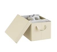 WOLTU Boîte de Rangement Pliable, Panier de Rangement en Tissu Non-Tissé, avec Poignées et Couvercle, pour Vêtements et Jouets, Crème, 38x27x20cm