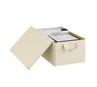 WOLTU Boîte de Rangement Pliable, Panier de Rangement en Tissu Non-Tissé, avec Poignées et Couvercle, pour Vêtements et Jouets, Crème, 48x29x20cm