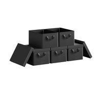 WOLTU Boîte de Rangement Pliable, Panier de Rangement en Tissu Non-Tissé, avec Poignées et Couvercle, pour Vêtements et Jouets, Noir, 48x29x20cm