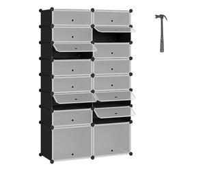 WOLTU Boîte Rangement Chaussures, Lot de 16, Design Empilable, Rangement Chaussures, pour 32 Paires, DIY, avec Portes, Panneaux en PP, Noir+Blanc