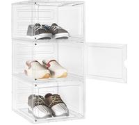 WOLTU Boîtes à Chaussures Lot de 3, Unités de Rangement avec Portes, Organisateurs Empilables ou Côte à Côte en PP+ABS Transparent pour Chaussures Homme et Talons Hauts Famme, Pointure 46