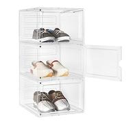 WOLTU Boîtes à Chaussures Lot de 3, Unités de Rangement avec Portes, Organisateurs Empilables ou Côte à Côte en PP+ABS Transparent pour Chaussures Homme et Talons Hauts Famme, Pointure 46
