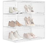 WOLTU Boîtes à Chaussures, Lot de 6 Bacs de Rangement avec Portes Frontales, Organisateurs Empilables, en PP+ABS Transparent pour Chaussures Homme et Talons Hauts Famme, Pointure 46