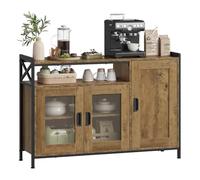 WOLTU Buffet de Cuisine, Meuble de Rangement avec 3 Portes, Compartiment Ouvert et Étagères Réglables, 110 x 33 x 75 cm, Bois + Métal, pour Cuisine, Salle à Manger, Salon, Entrée, Chêne Brun