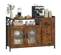 WOLTU Buffet de Cuisine, Meuble de Rangement, avec 3 Portes, Plan de Travail et Compartiment Ouvert, pour Cuisine, Salon, Entrée, 110x33x75 cm, en Bois + Métal, Marron Rustique