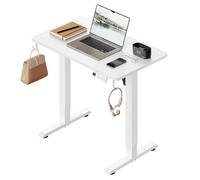 WOLTU Bureau Assis Debout, Bureau Réglable en Hauteur Électrique, 72-118 cm, avec 3 Hauteurs de Mémoire, Réglage en Continu, 2 Crochets, pour Travail à Domicile et Ordinateur, 80x48 cm, Blanc