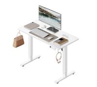 WOLTU Bureau Assis Debout, Bureau Réglable en Hauteur Électrique, 72-118 cm, avec 3 Hauteurs de Mémoire, Réglage en Continu, 2 Crochets, pour Travail à Domicile et Ordinateur, 100x48 cm, Blanc