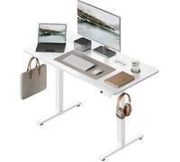 WOLTU Bureau Assis Debout, Bureau Réglable en Hauteur Électrique, 72-118 cm, avec 3 Hauteurs de Mémoire, Réglage en Continu, 2 Crochets, pour Travail à Domicile et Ordinateur, 120x60 cm, Blanc