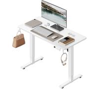 WOLTU Bureau Assis Debout, Bureau Réglable en Hauteur Électrique, 72-118 cm, avec 3 Hauteurs de Mémoire, Réglage en Continu, 2 Crochets, pour Travail à Domicile et Ordinateur, 100x48 cm, Blanc