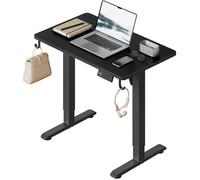 WOLTU Bureau Assis Debout, Bureau Réglable en Hauteur Électrique, 72-118 cm, avec 3 Hauteurs de Mémoire, Réglage en Continu, 2 Crochets, pour Travail à Domicile et Ordinateur, 80x48 cm, Noir