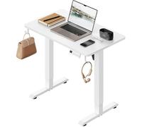 WOLTU Bureau Assis Debout, Bureau Réglable en Hauteur Électrique, 72-118 cm, avec 3 Hauteurs de Mémoire, Réglage en Continu, 2 Crochets, pour Travail à Domicile et Ordinateur, 80x48 cm, Blanc